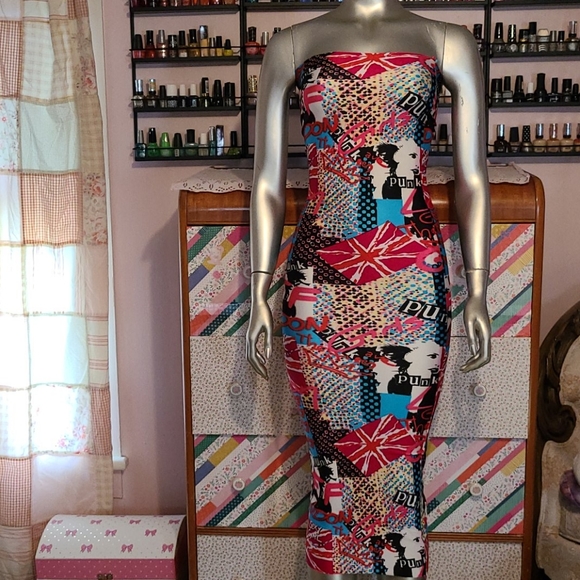 Punk London British tube dress Graffiti pop art handmade funky artsy colorful - Picture 1 of 9